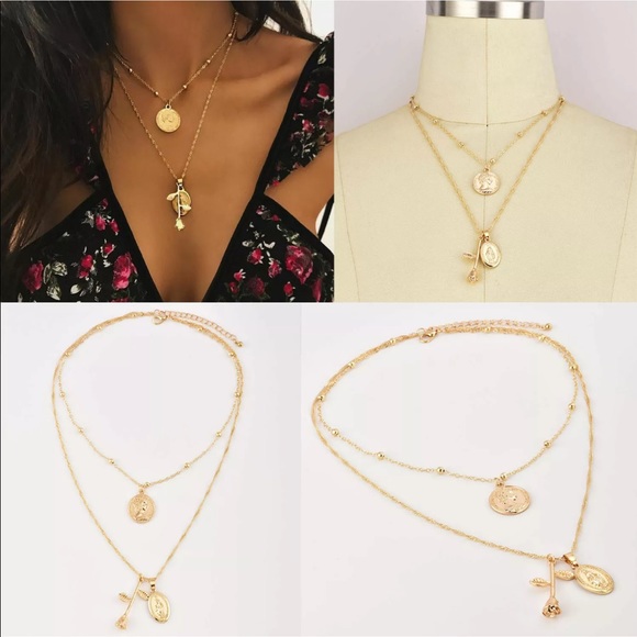 Double Layered Coin, Virgin Mary and  Rose Pendant - Picture 3 of 6